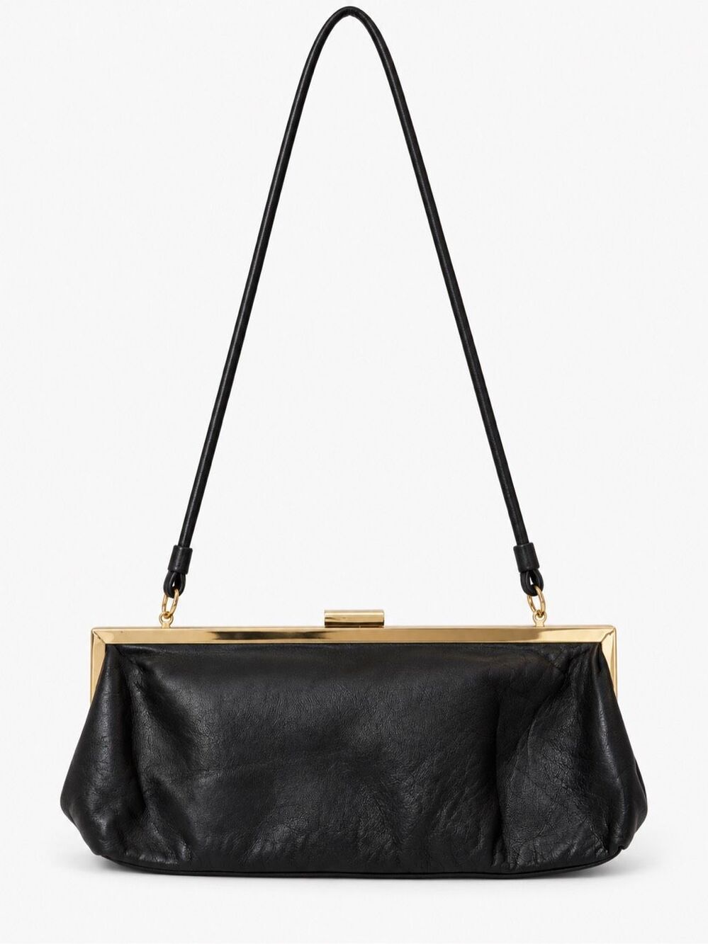 Vintage Marlo Black Faux Leather Shoulder Bag Gold Frame Clasp Clutch Purse
